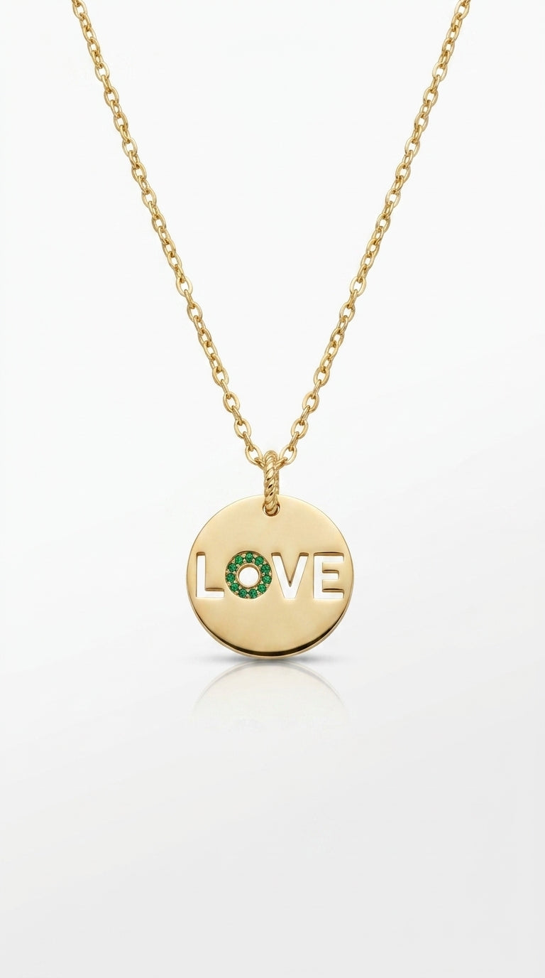 Radiant Emerald Love Disk Necklace