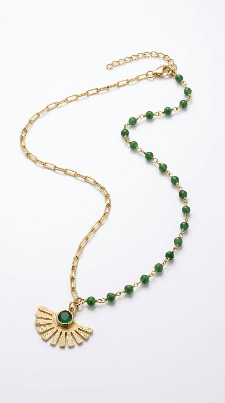 Radiant Emerald Fan Asymmetric Necklace
