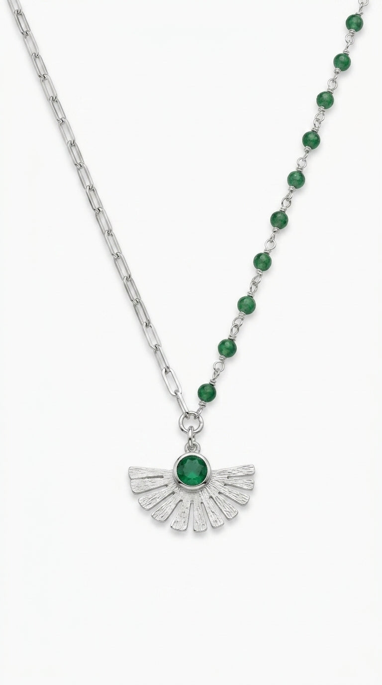 Radiant Emerald Fan Asymmetric Necklace