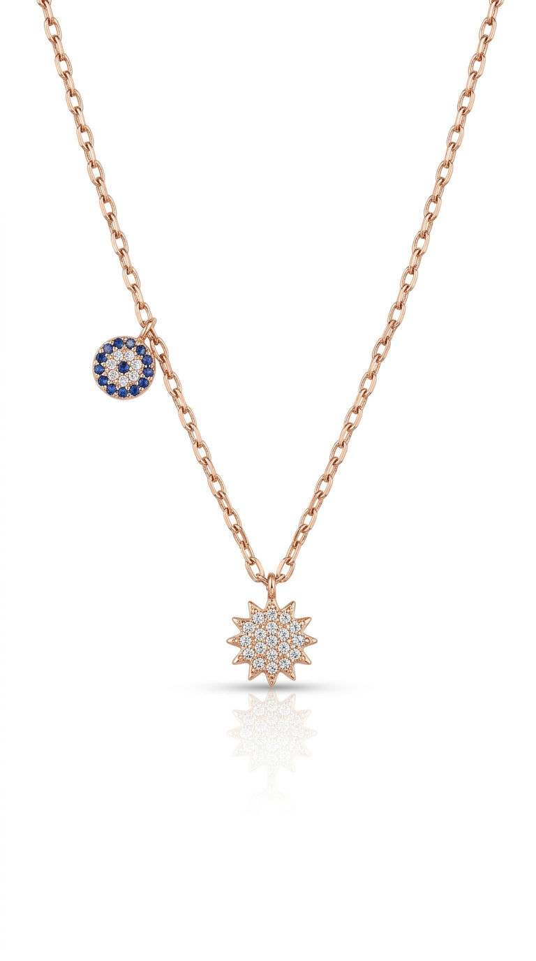 Shimmering Sun & Evil Eye Station Necklace