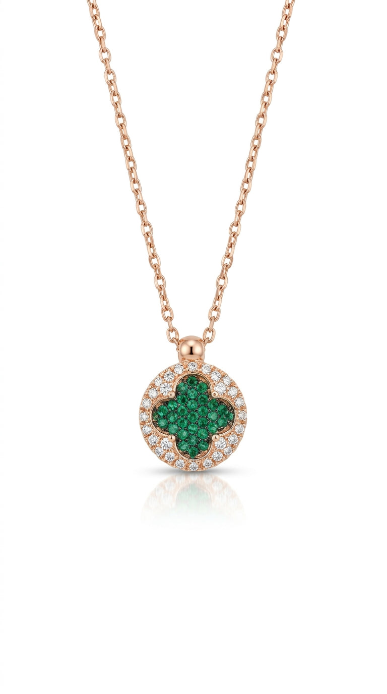 Celestial Emerald Clover Halo Necklace