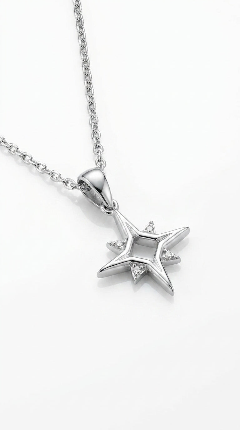 Minimalist Stellar Compass Silver Necklace