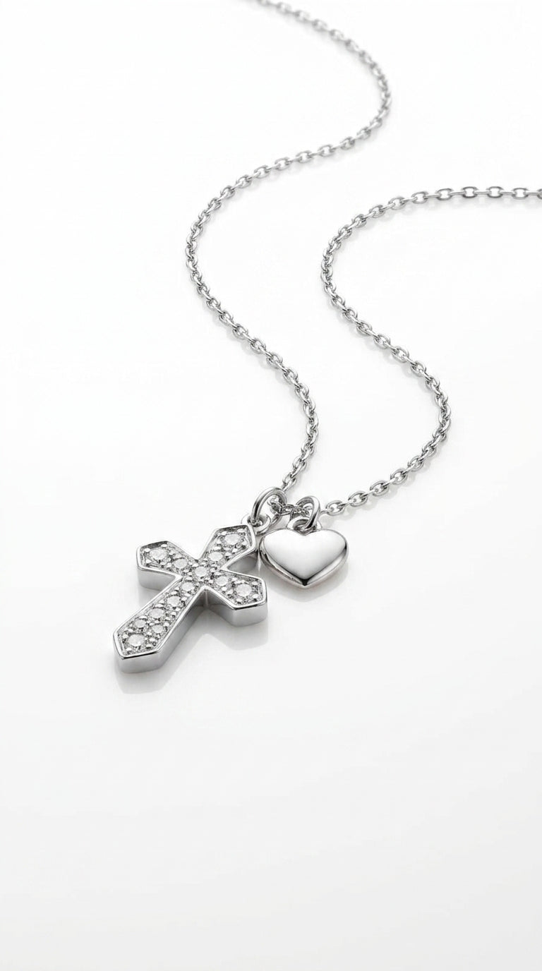 Dainty Pearl Inlay Cross & Heart Necklace