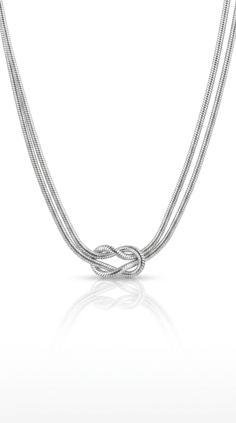 Modern Unity Knot Silver Necklace