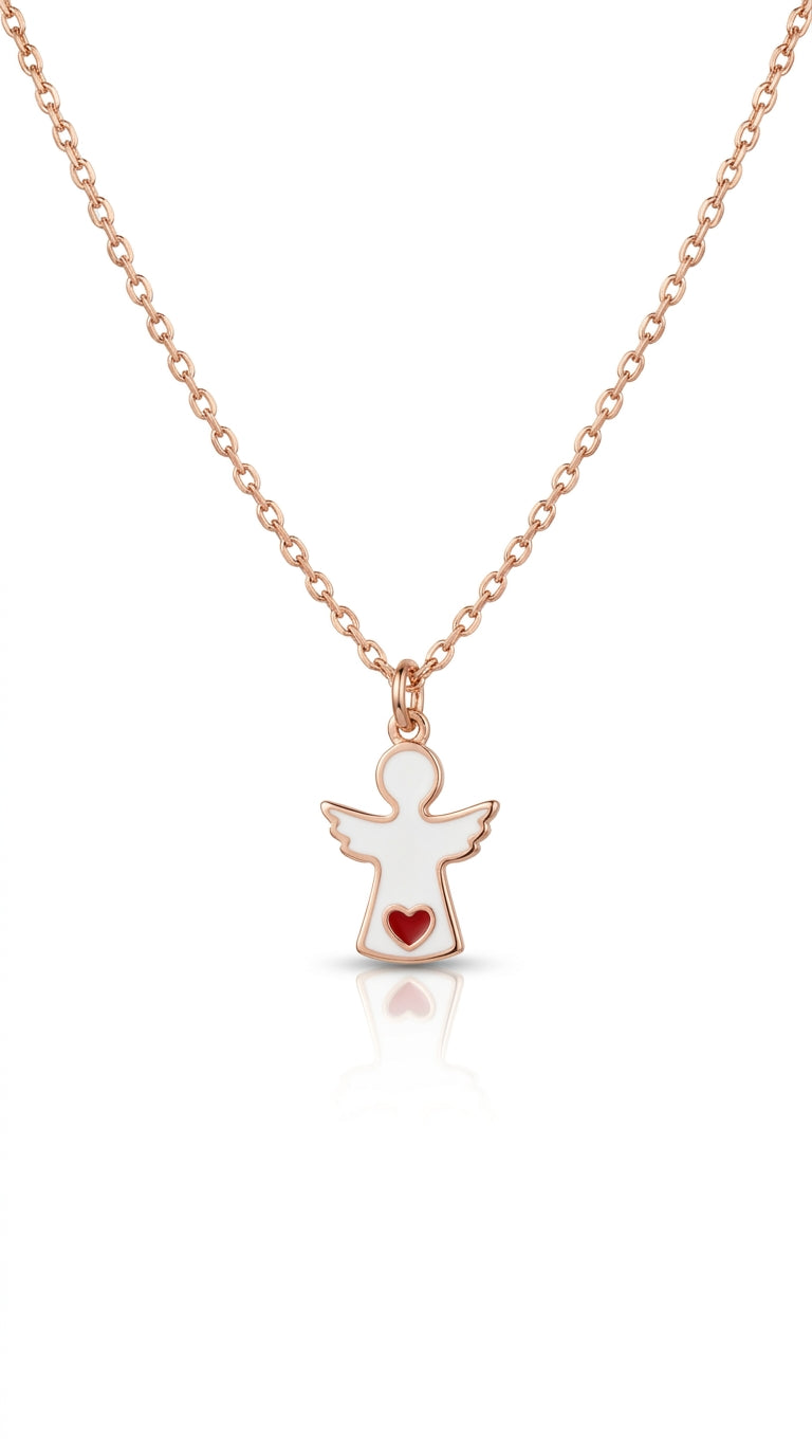 Sweet Guardian Angel Heart Necklace
