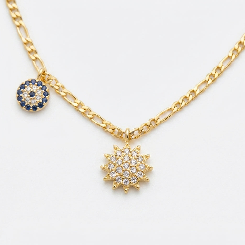 Shimmering Sun & Evil Eye Station Necklace