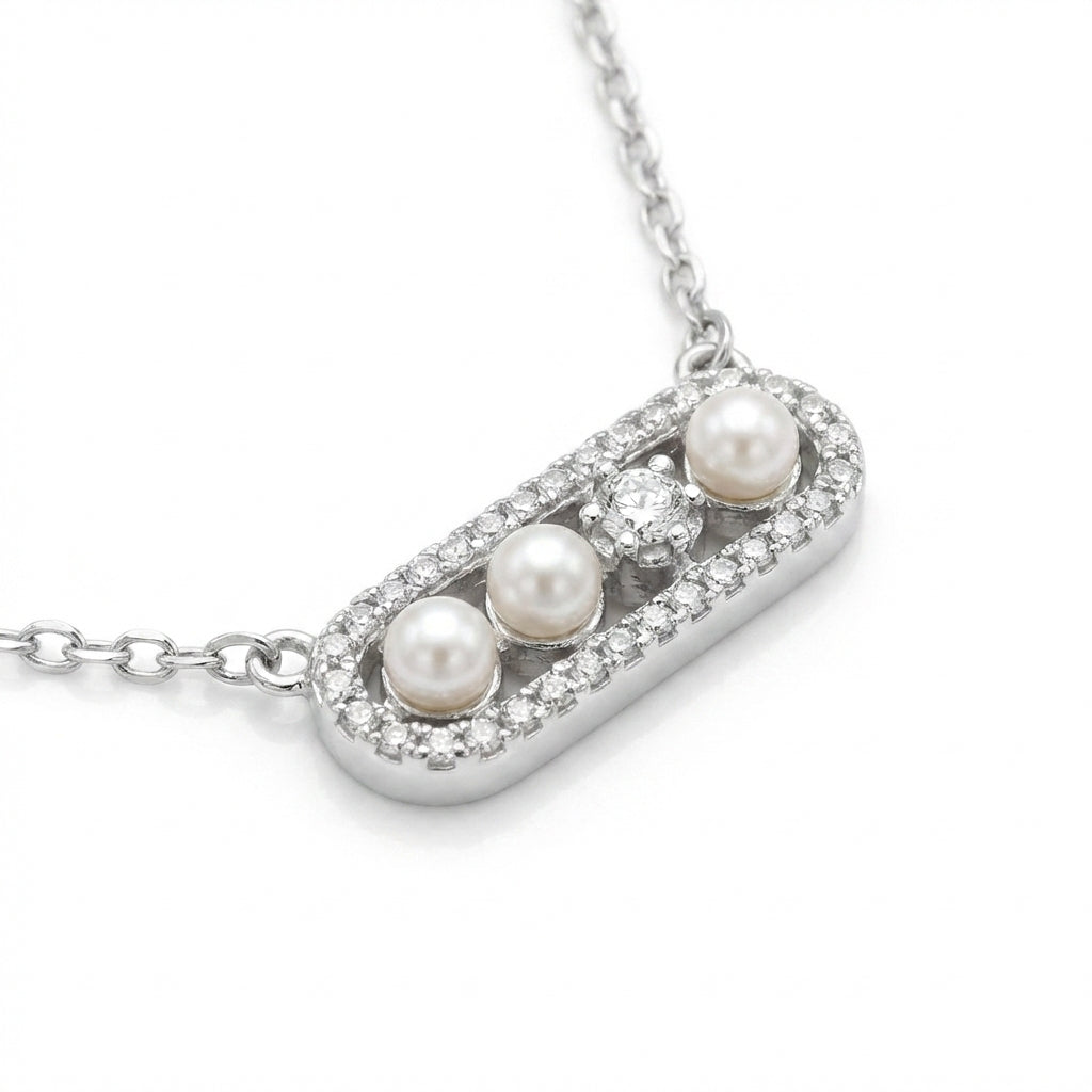 Pearl & Pavé Luminous Bar Necklace