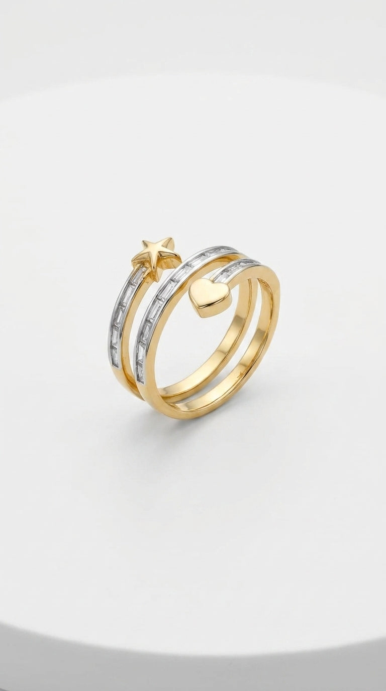 Celestial Heart & Star Spiral Ring