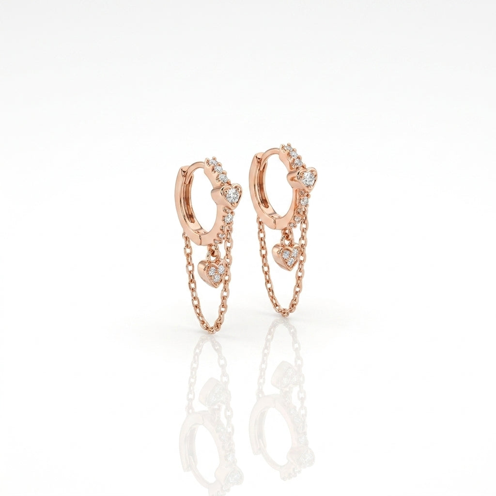 Heart Chain Huggie Earrings