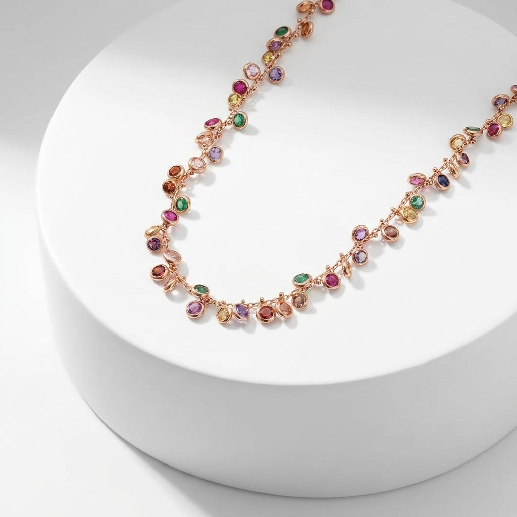 Multicolor Gemstone Fringe Necklace