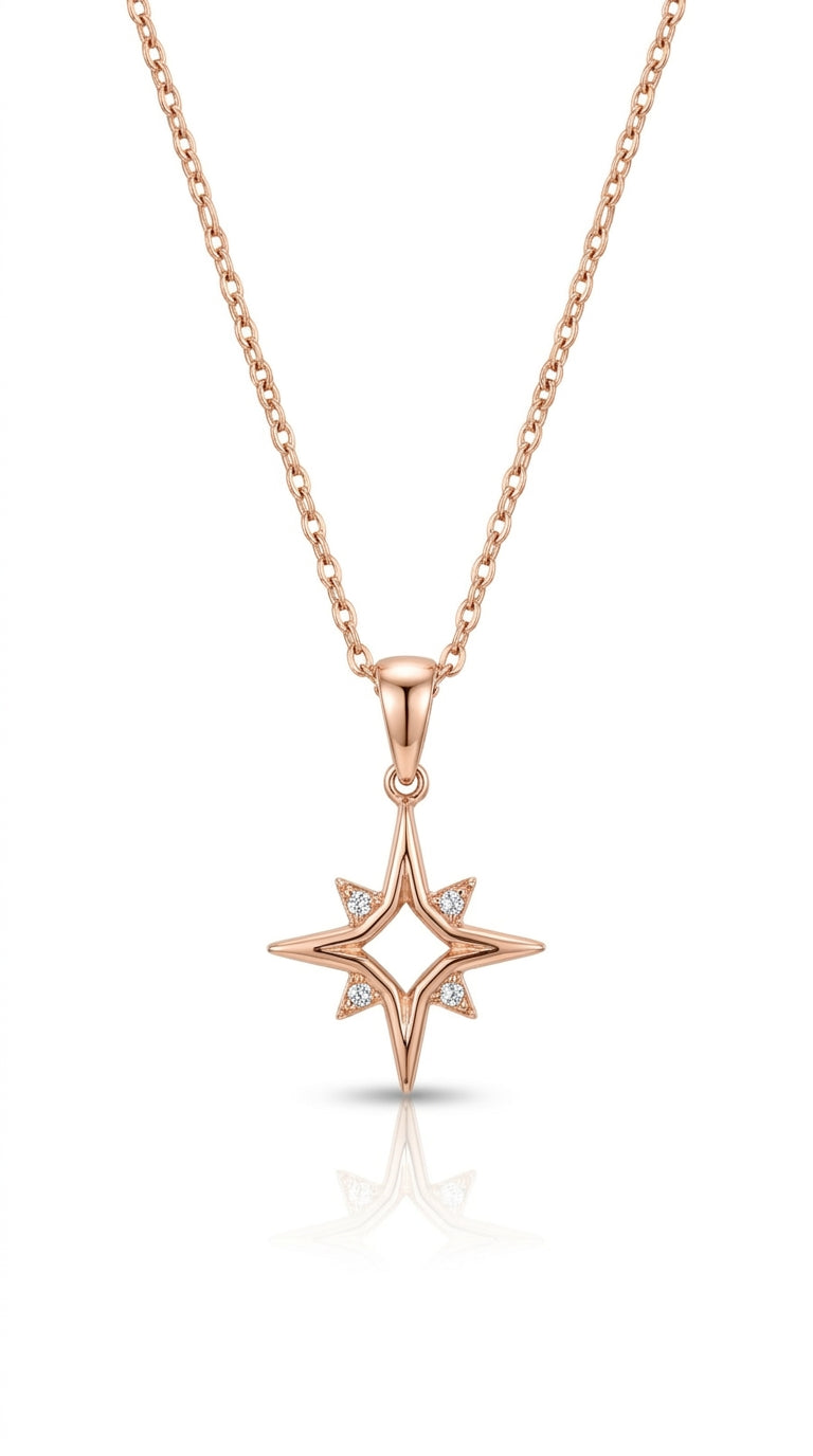 Minimalist Stellar Compass Silver Necklace