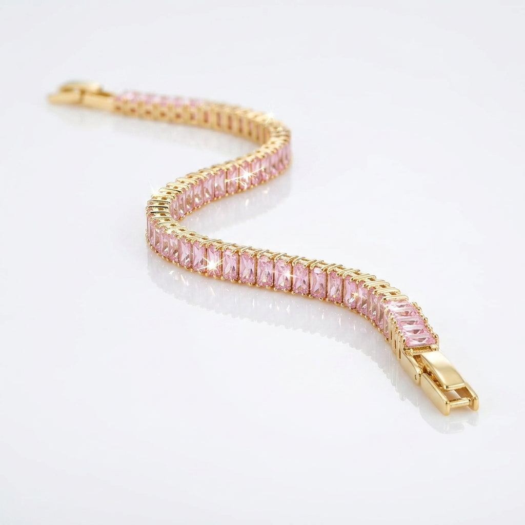 Rose Pink Baguette Tennis Bracelet