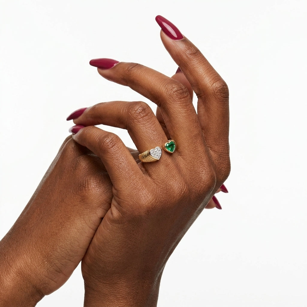 Ribbed Gold Toi et Moi Heart Ring