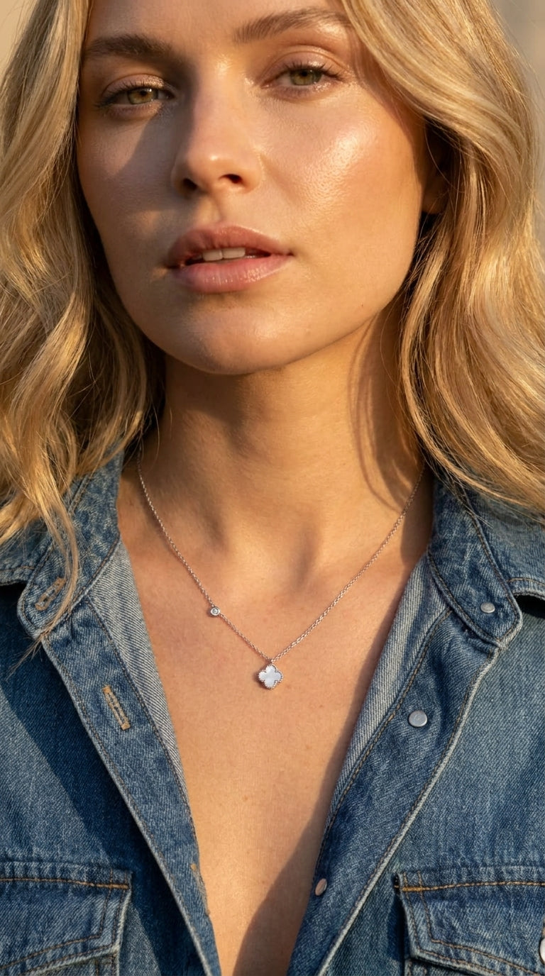Mother of Pearl Clover Aura Necklace