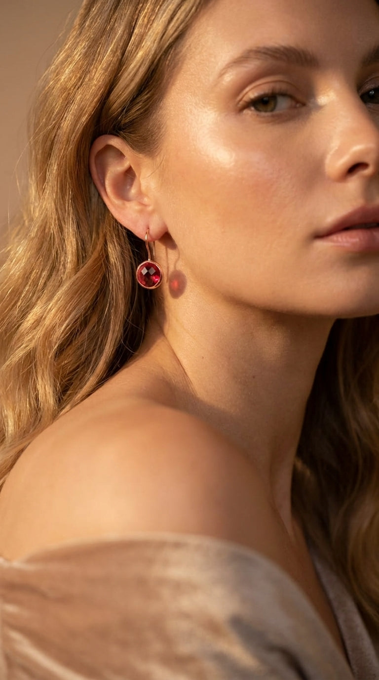 Royal Ruby-Rose Drop Earrings