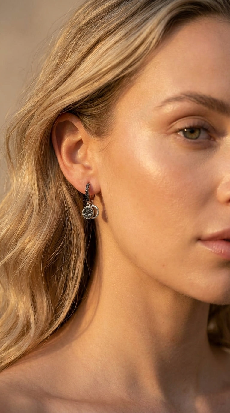 Eclipse Pavé Drop Huggie Earrings