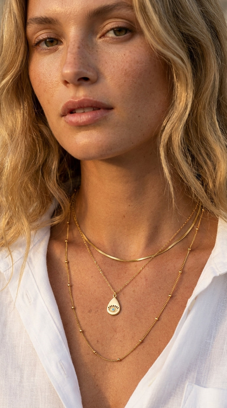 Radiant Teardrop Nazar Aura Necklace