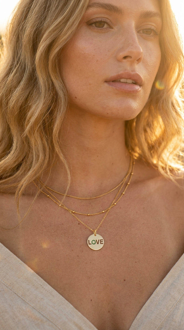 Radiant Emerald Love Disk Necklace
