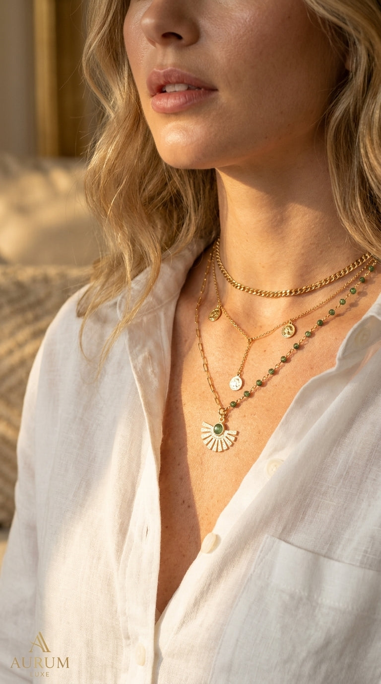 Radiant Emerald Fan Asymmetric Necklace
