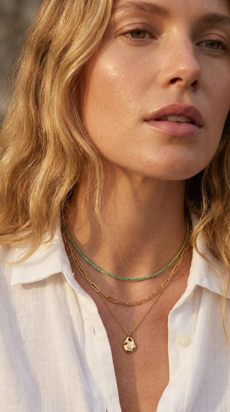 Radiant Emerald Tennis Aura Necklace