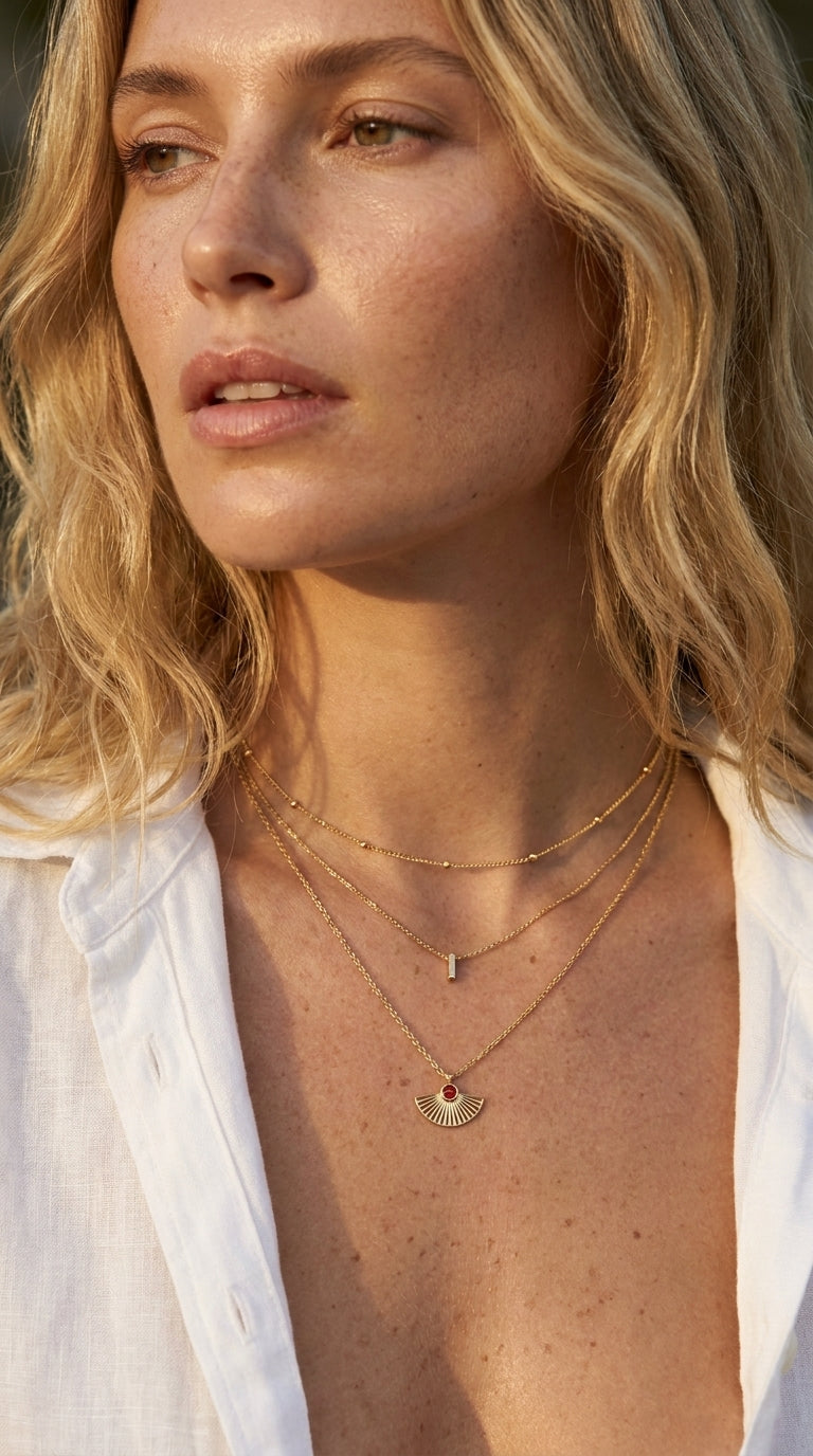 Radiant Ruby Fan Aura Necklace