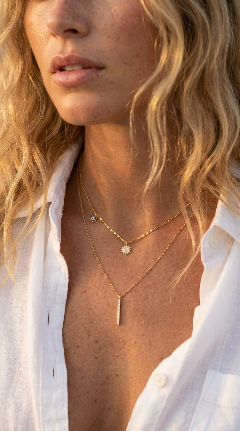 Shimmering Sun & Evil Eye Station Necklace