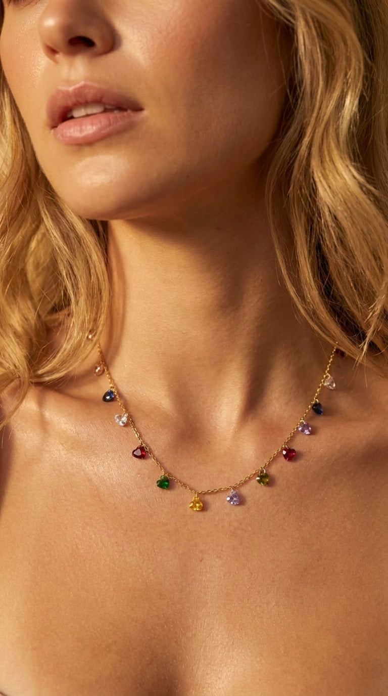 Multicolor Heart Drops Necklace
