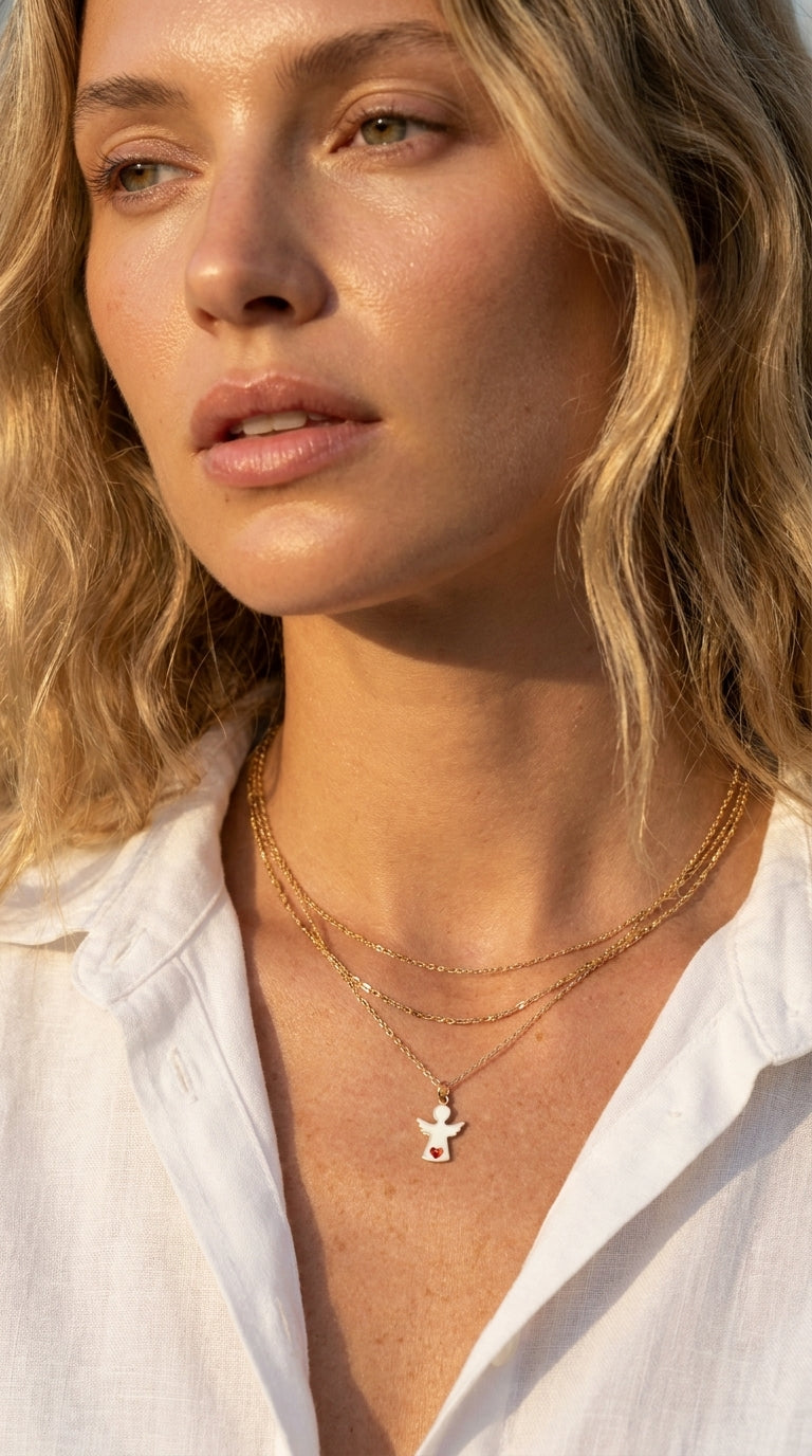 Sweet Guardian Angel Heart Necklace