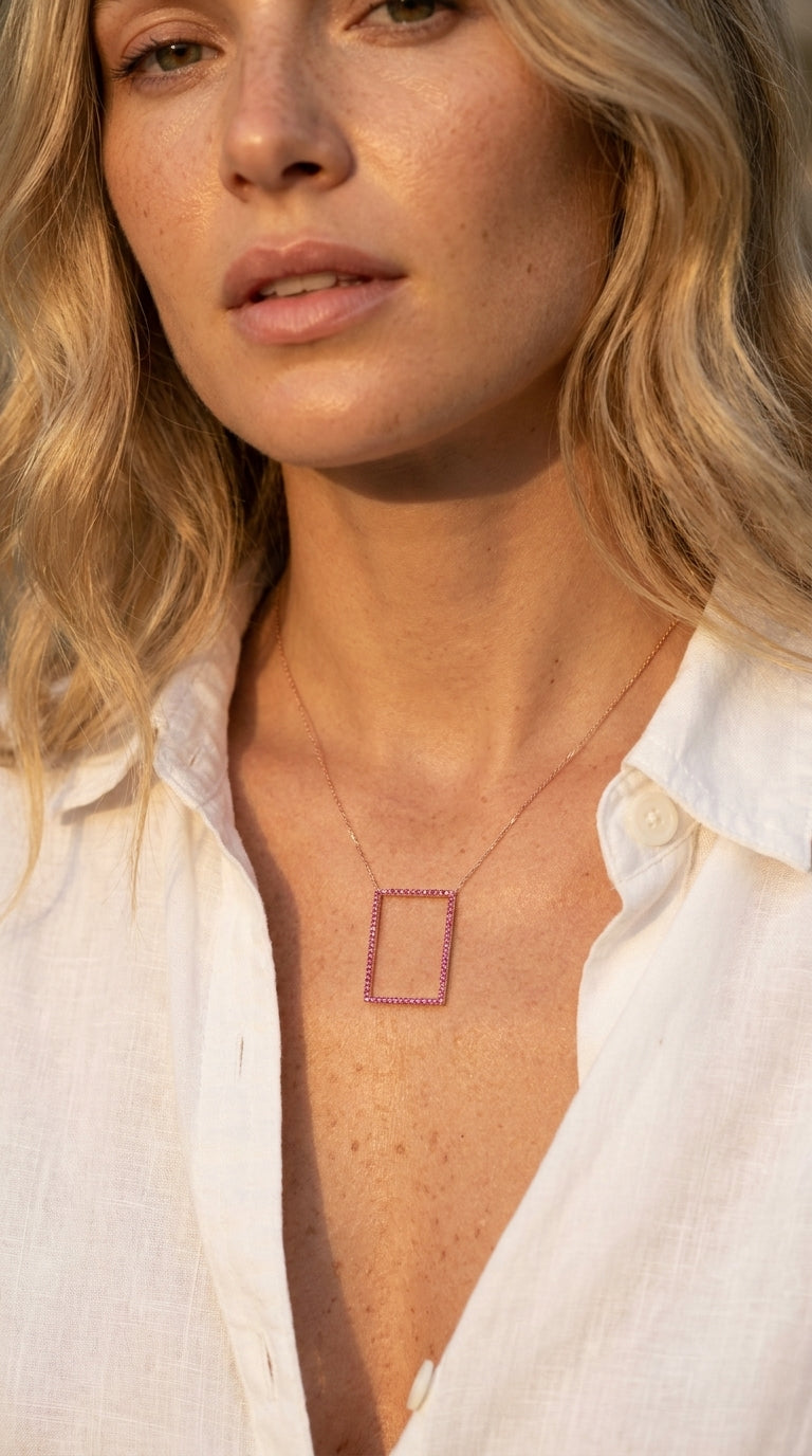 Magenta Muse Geometric Frame Necklace