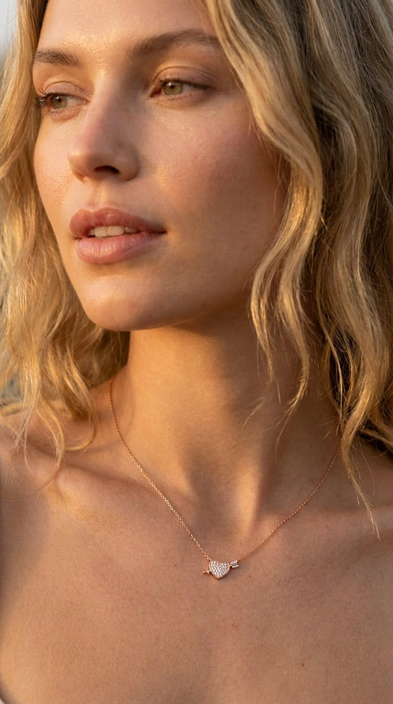 Cupid’s Arrow Pavé Heart Necklace