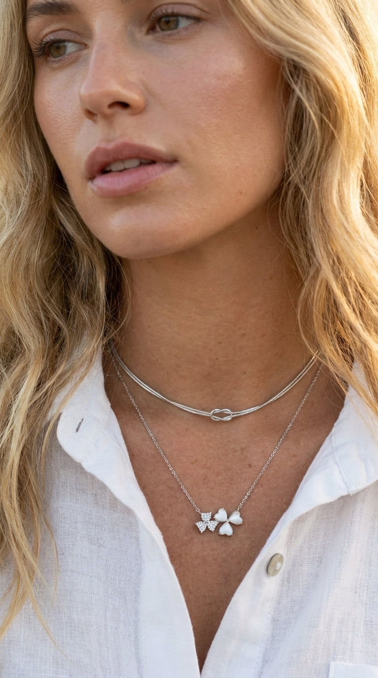 Modern Unity Knot Silver Necklace