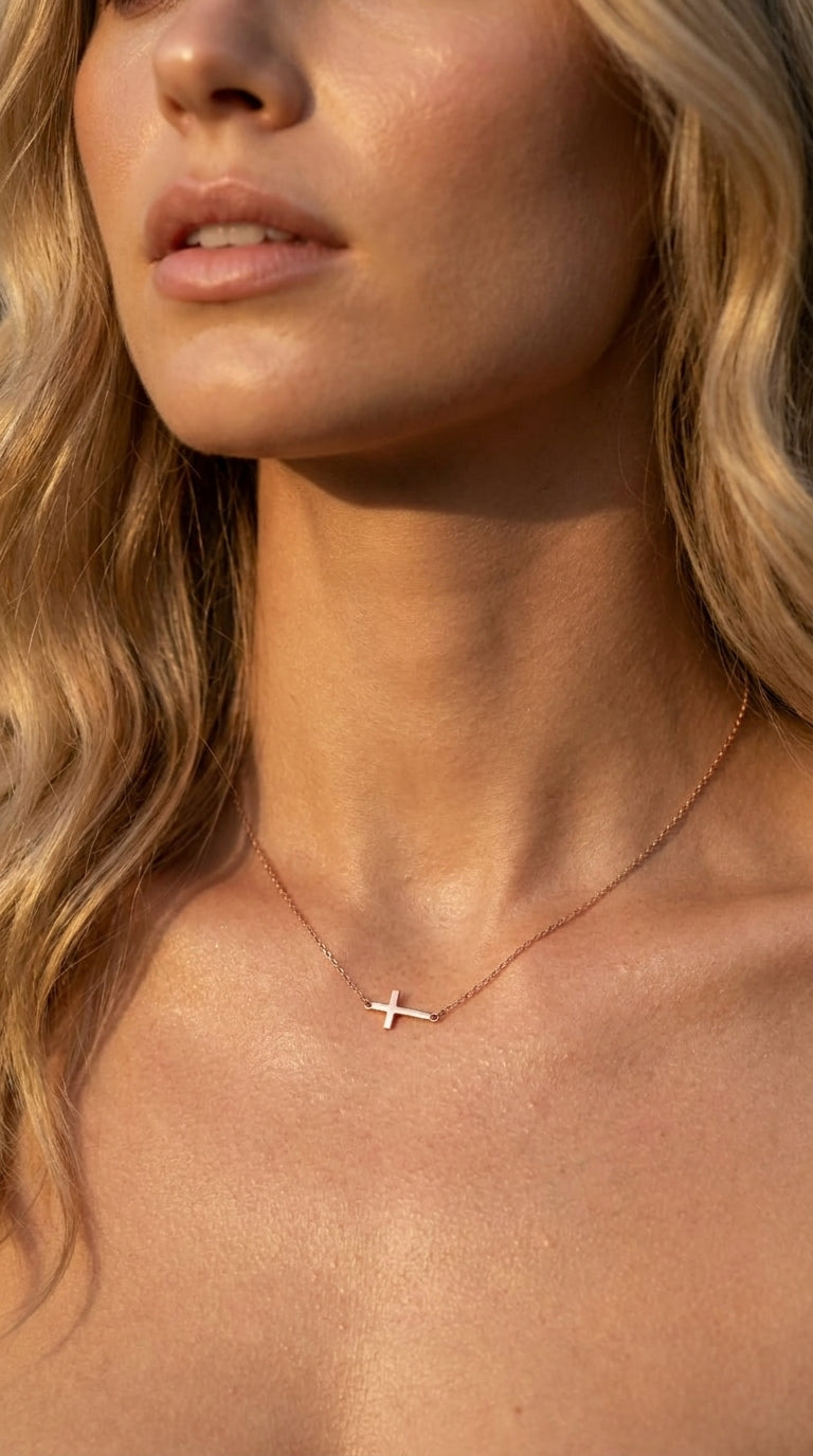 Sideways Cross Minimalist Necklace