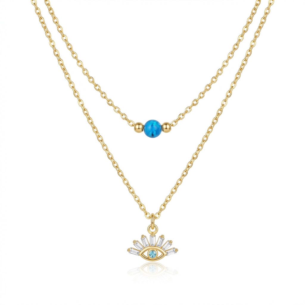Baguette Sunburst Eye & Opal Necklace