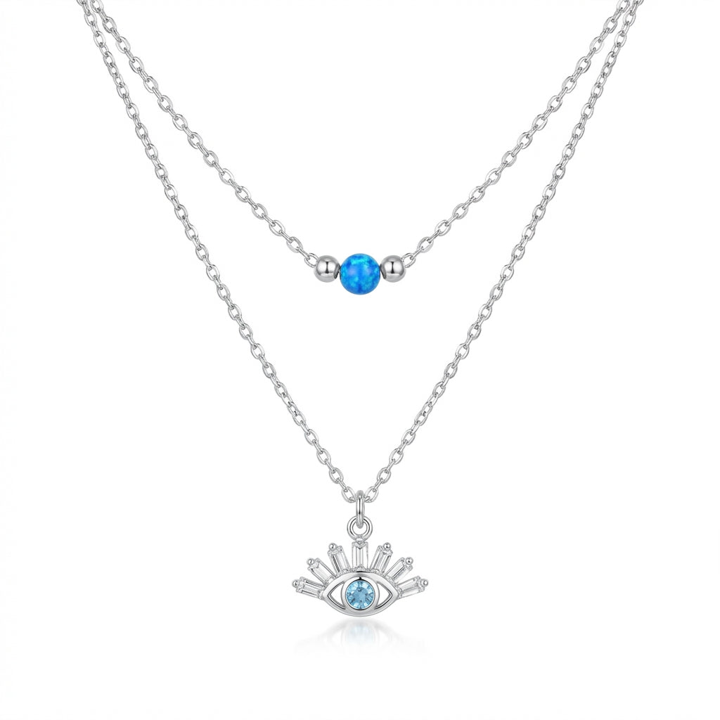 Baguette Sunburst Eye & Opal Necklace