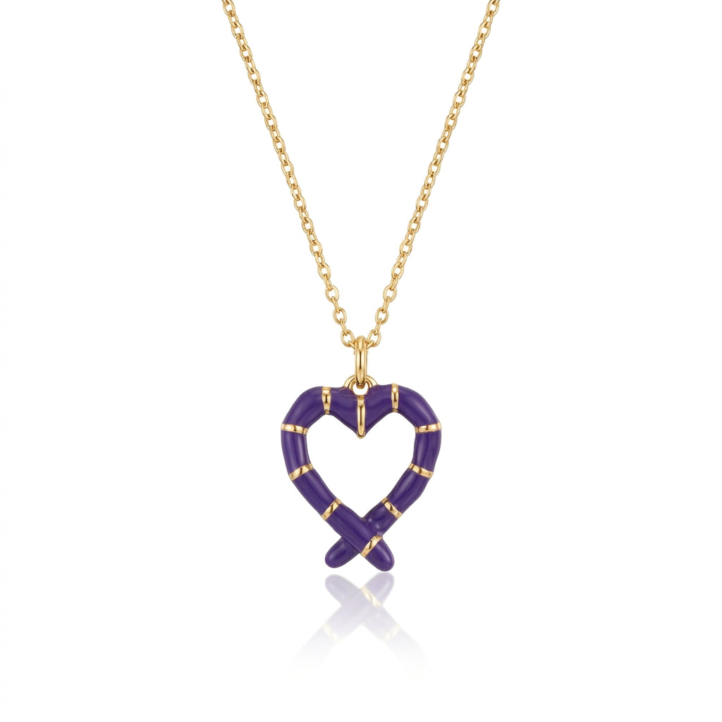 Royal Violet Ribbon Heart Necklace