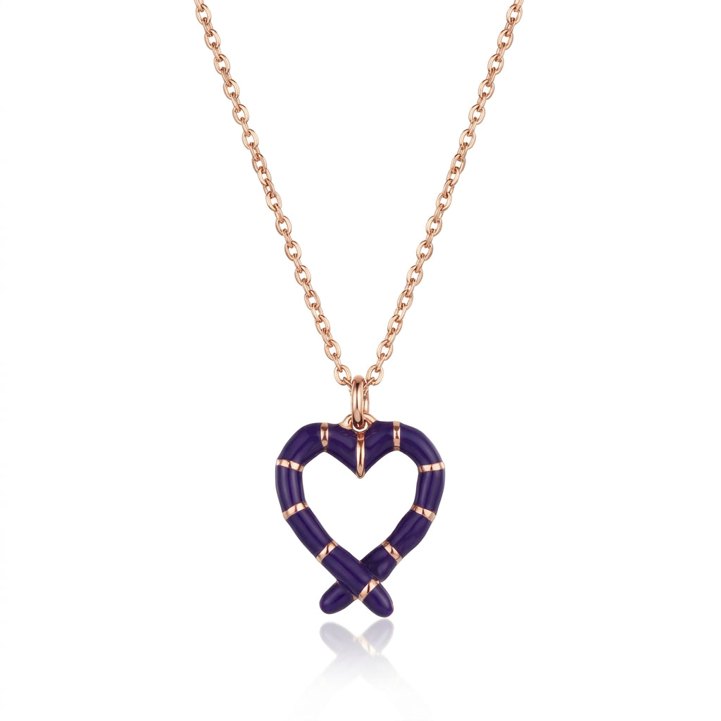 Royal Violet Ribbon Heart Necklace