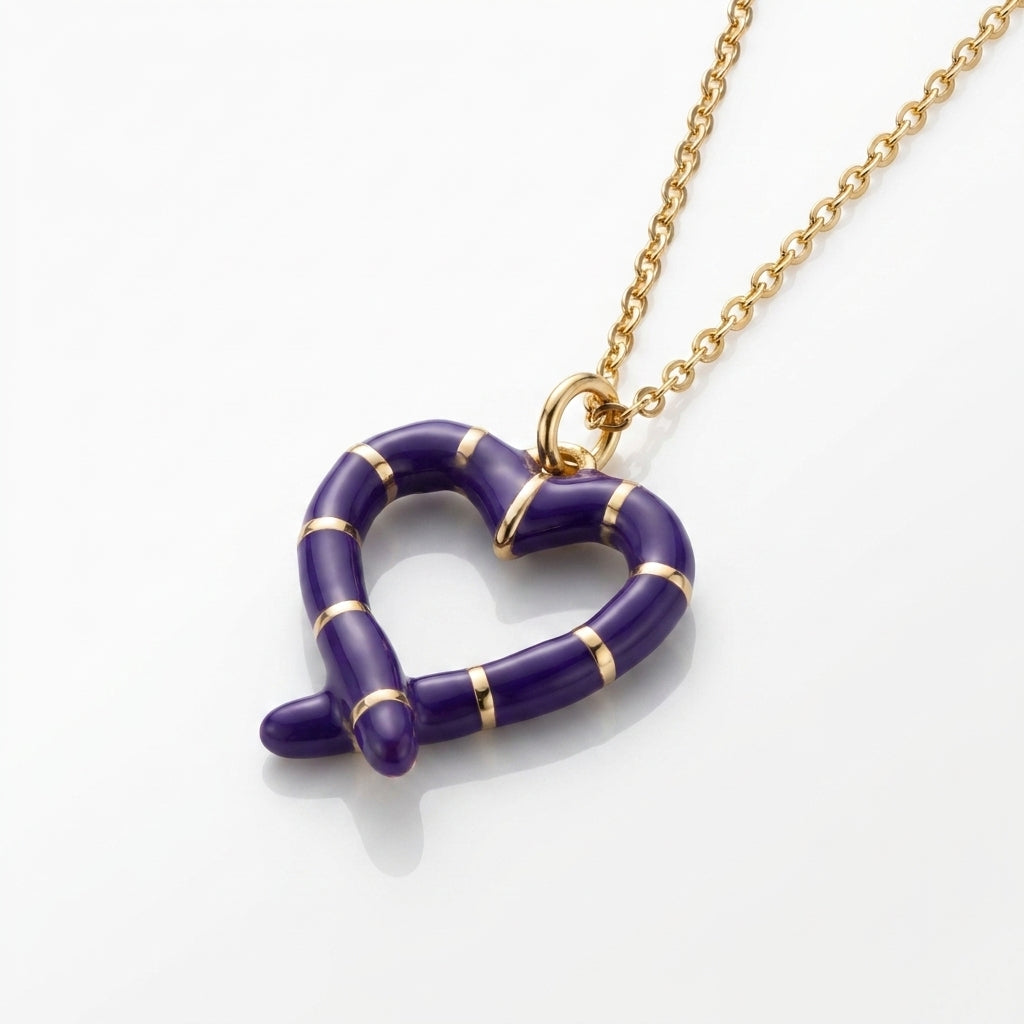 Royal Violet Ribbon Heart Necklace