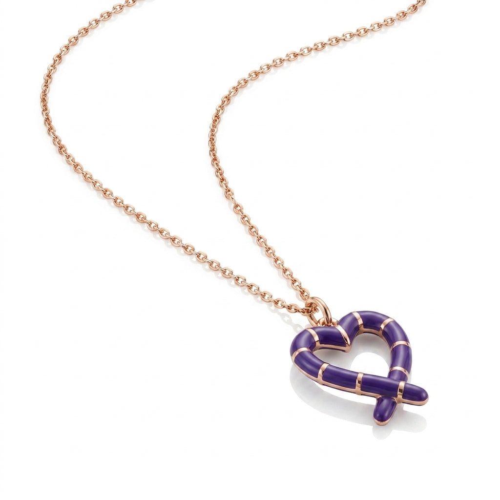 Royal Violet Ribbon Heart Necklace