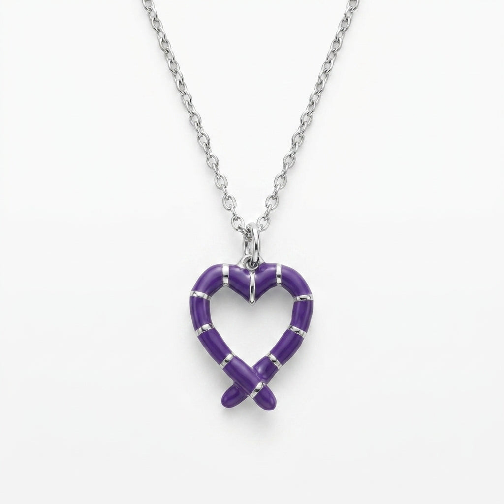 Royal Violet Ribbon Heart Necklace