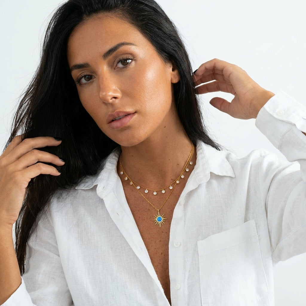 Blue Ethereal Sunburst Necklace