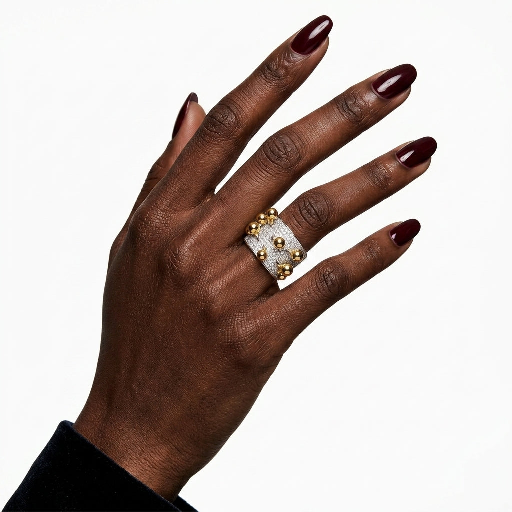 Mixed Metal Pavé Sphere Ring