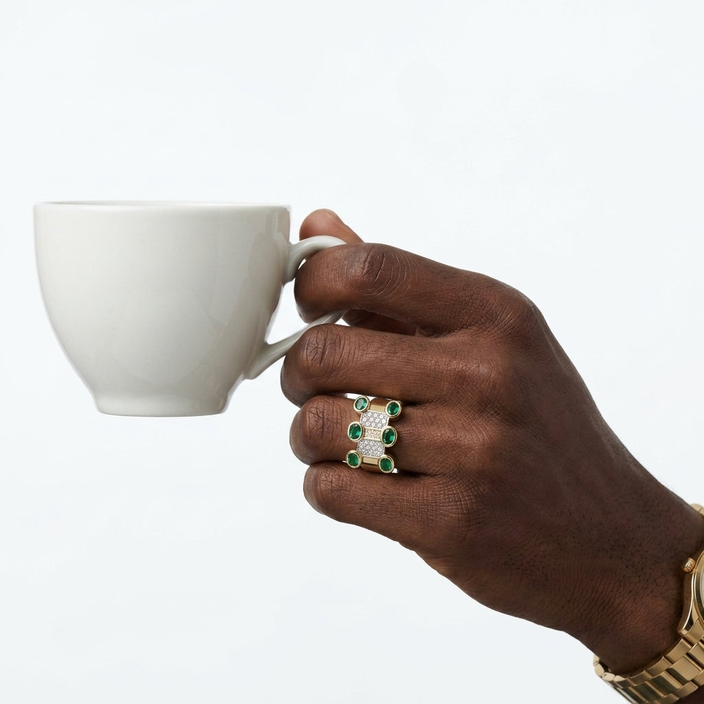 Geometric Green Gemstone Cuff Ring