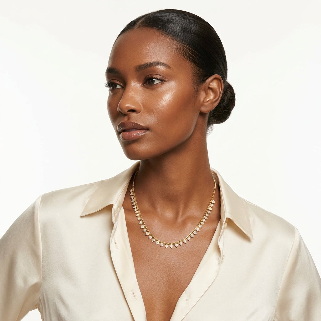 Crystal Clover Fringe Necklace