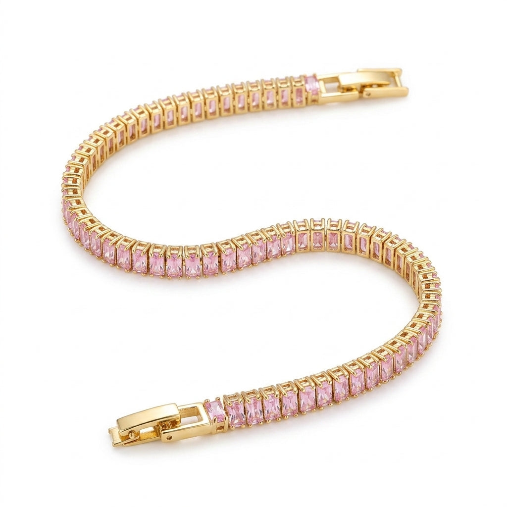 Rose Pink Baguette Tennis Bracelet