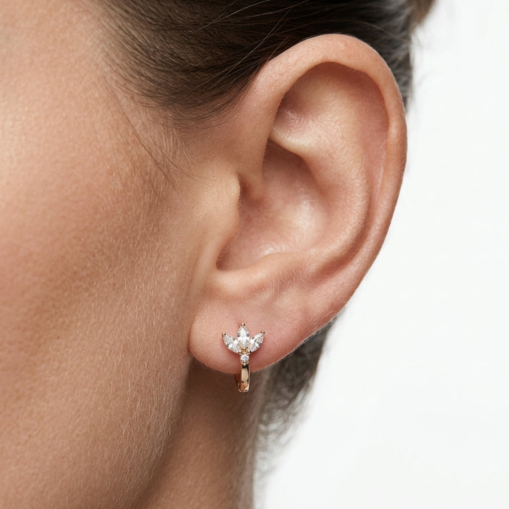 Rose Gold Floral Marquise Huggies