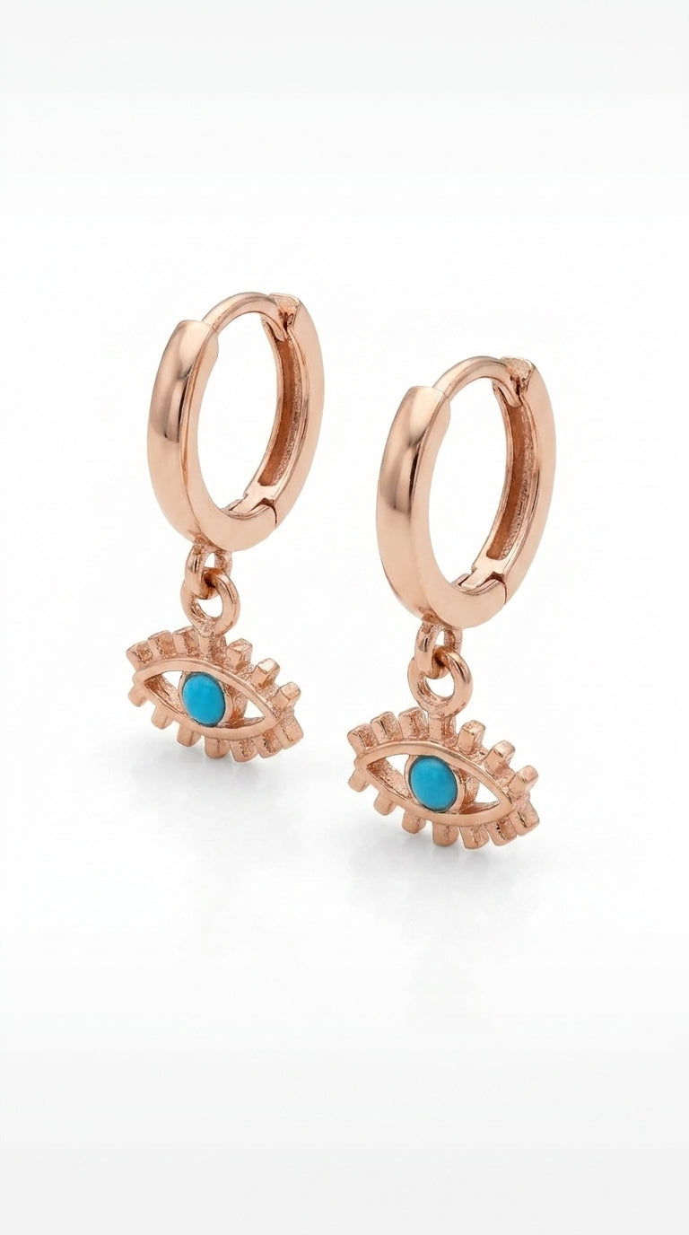 Turquoise Evil Eye Huggie Hoops