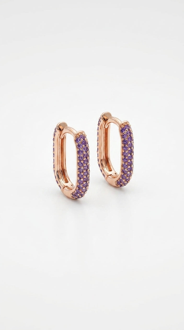 Amethyst Pavé Geometric Hoops