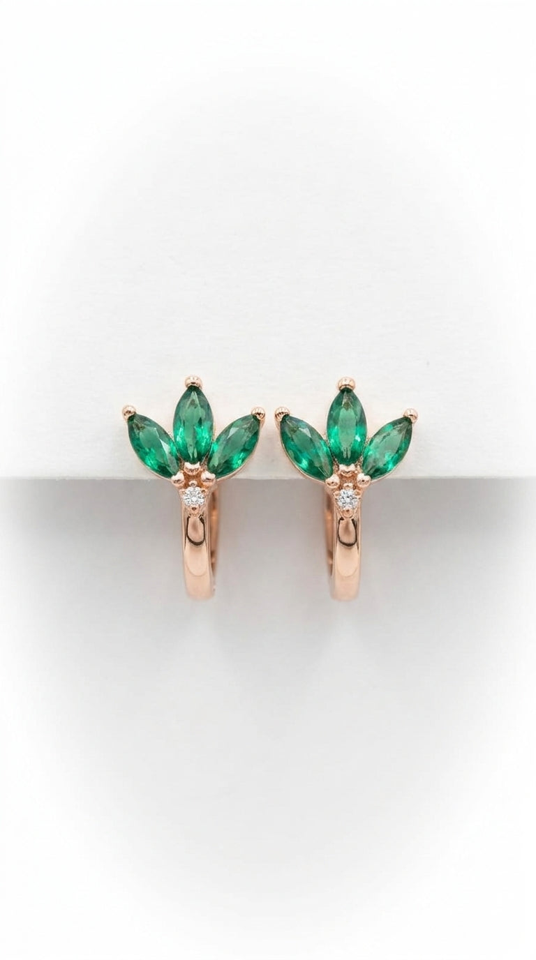 Emerald Lotus Huggie Earrings