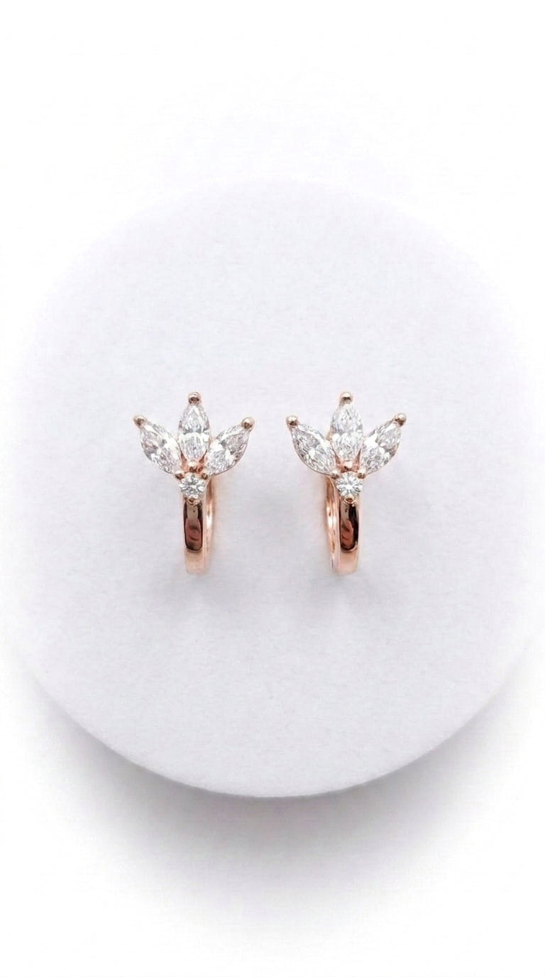 Rose Gold Floral Marquise Huggies