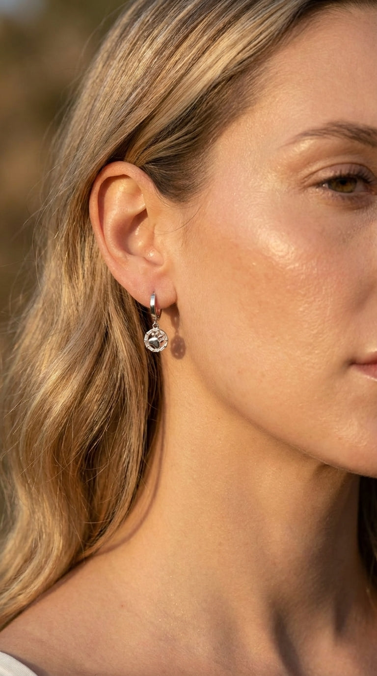 Sparkling Paw Print Huggie Hoops